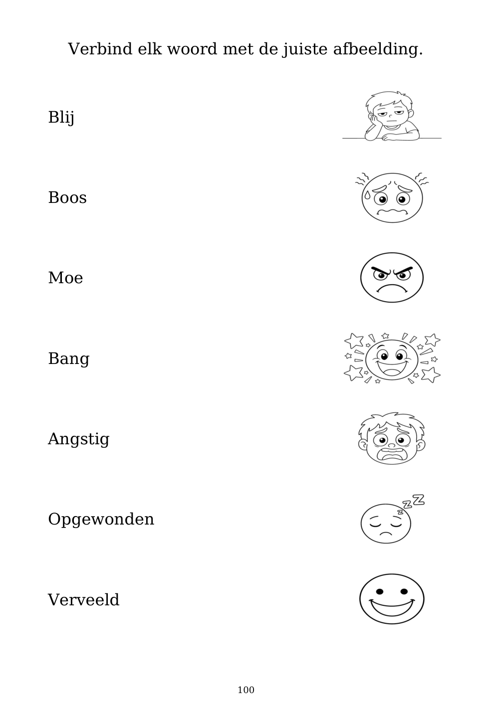Picture matching exercise with answer lines drawn from each word to its picture