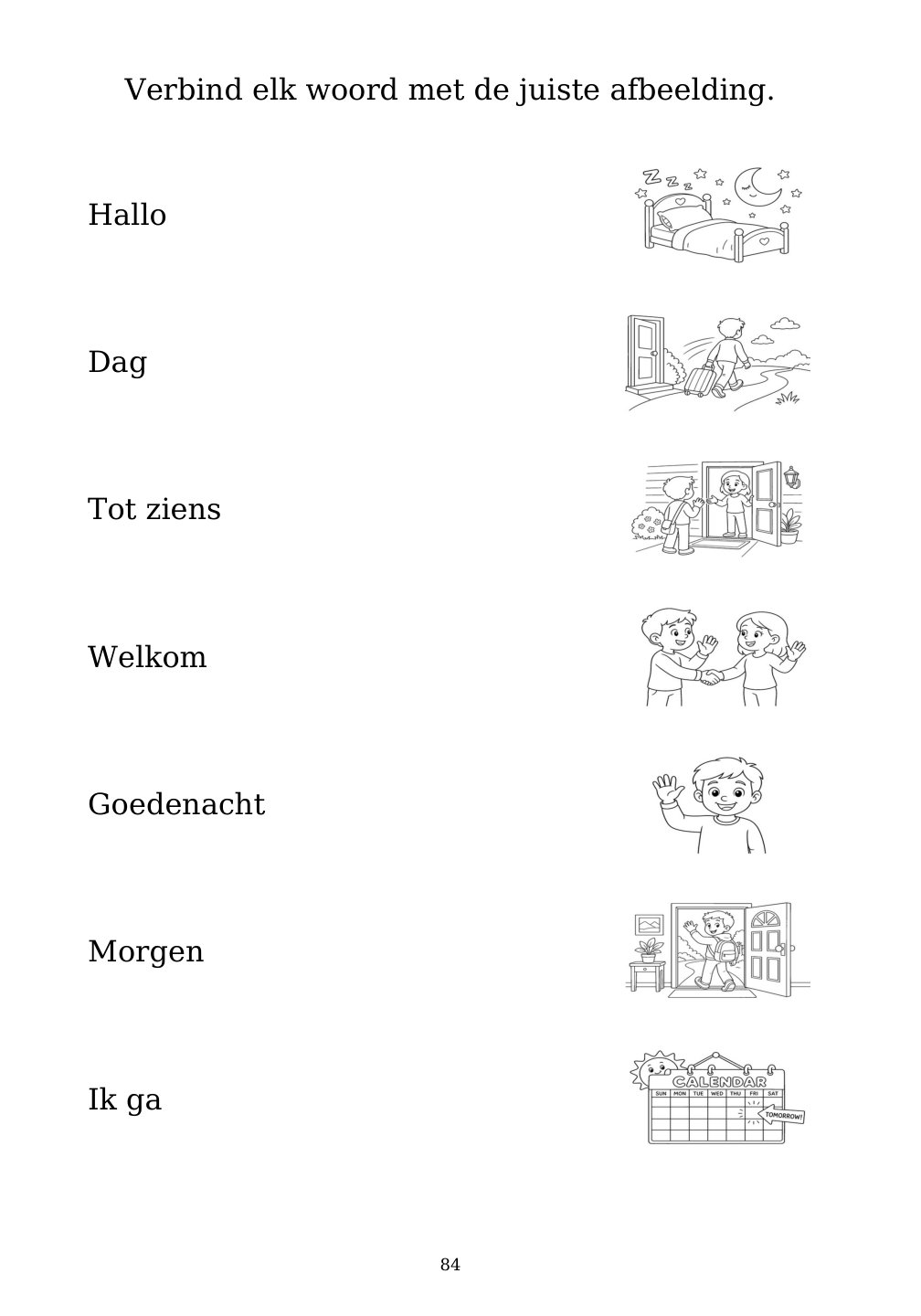Picture matching exercise with answer lines drawn from each word to its picture