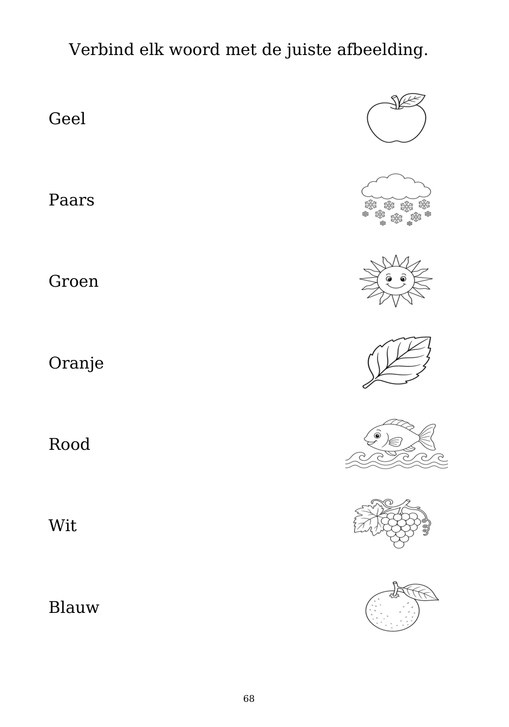 Picture matching exercise with answer lines drawn from each word to its picture