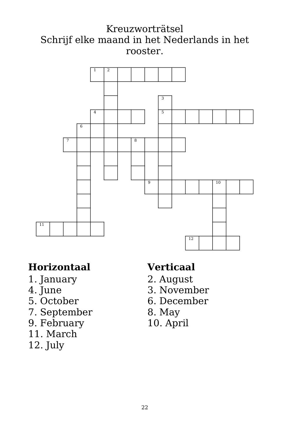 Crossword puzzle from the workbook