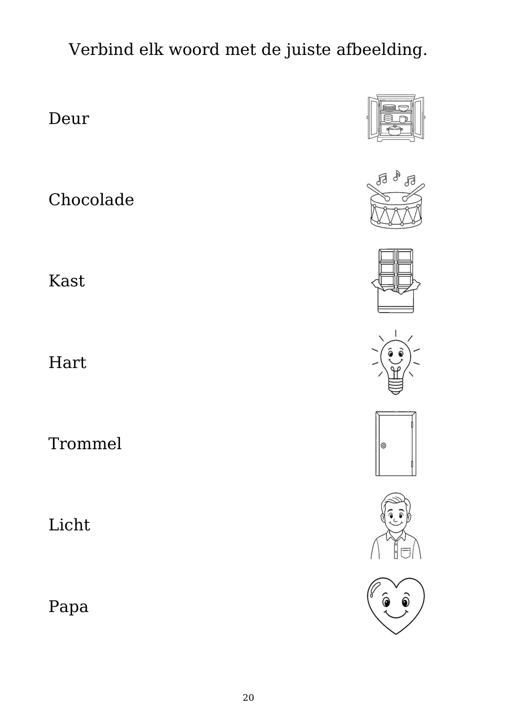 Picture matching exercise with answer lines drawn from each word to its picture