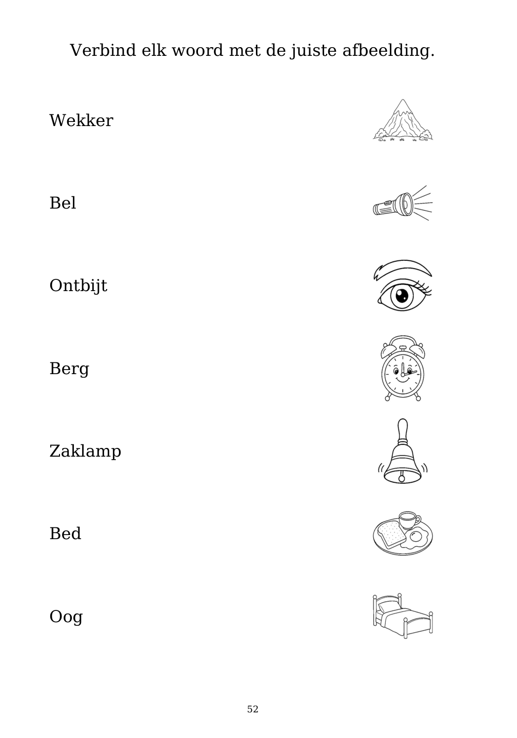 Picture matching exercise with answer lines drawn from each word to its picture