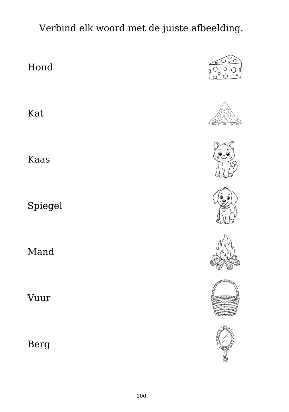 Picture matching exercise with answer lines drawn from each word to its picture