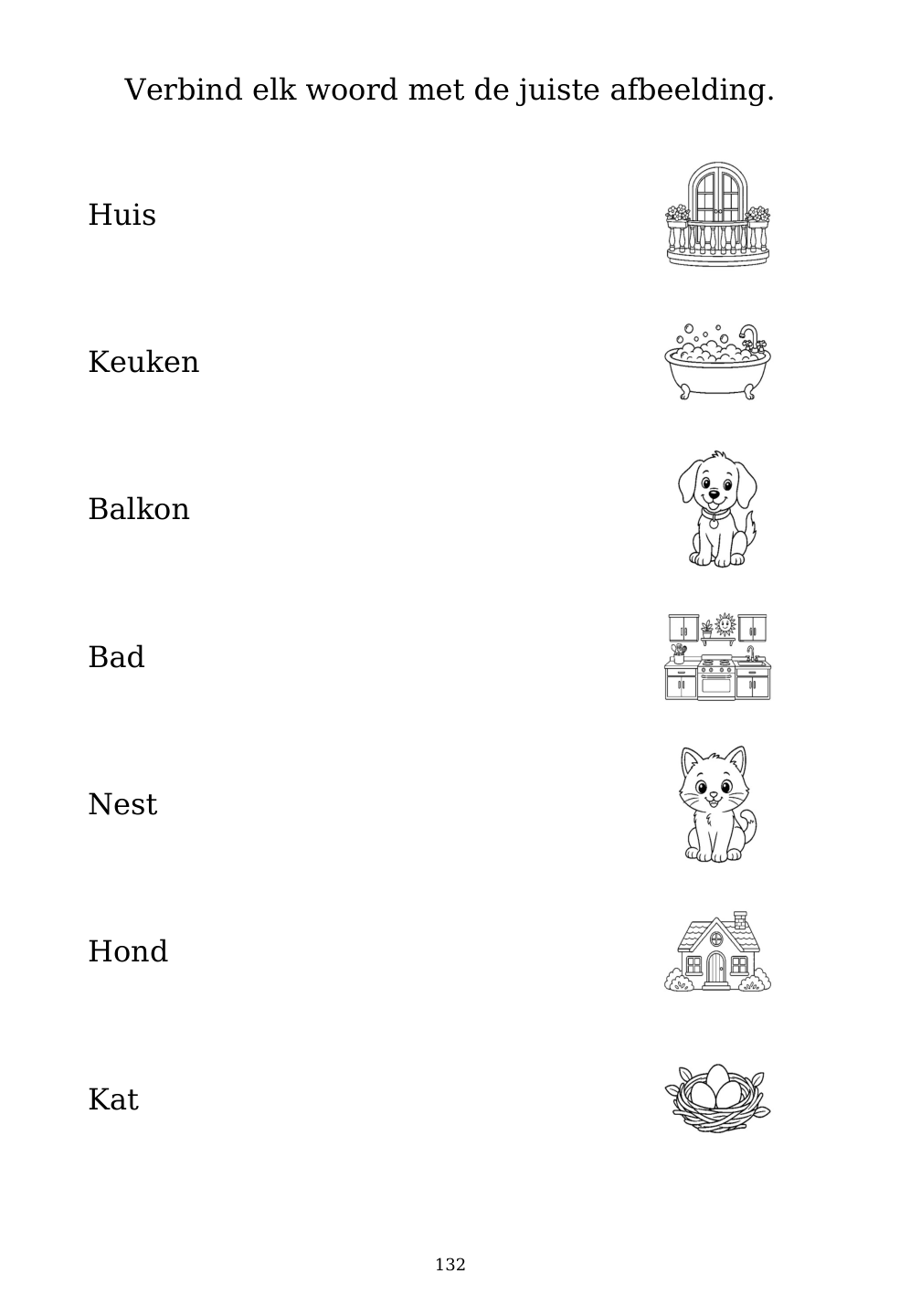 Picture matching exercise with answer lines drawn from each word to its picture