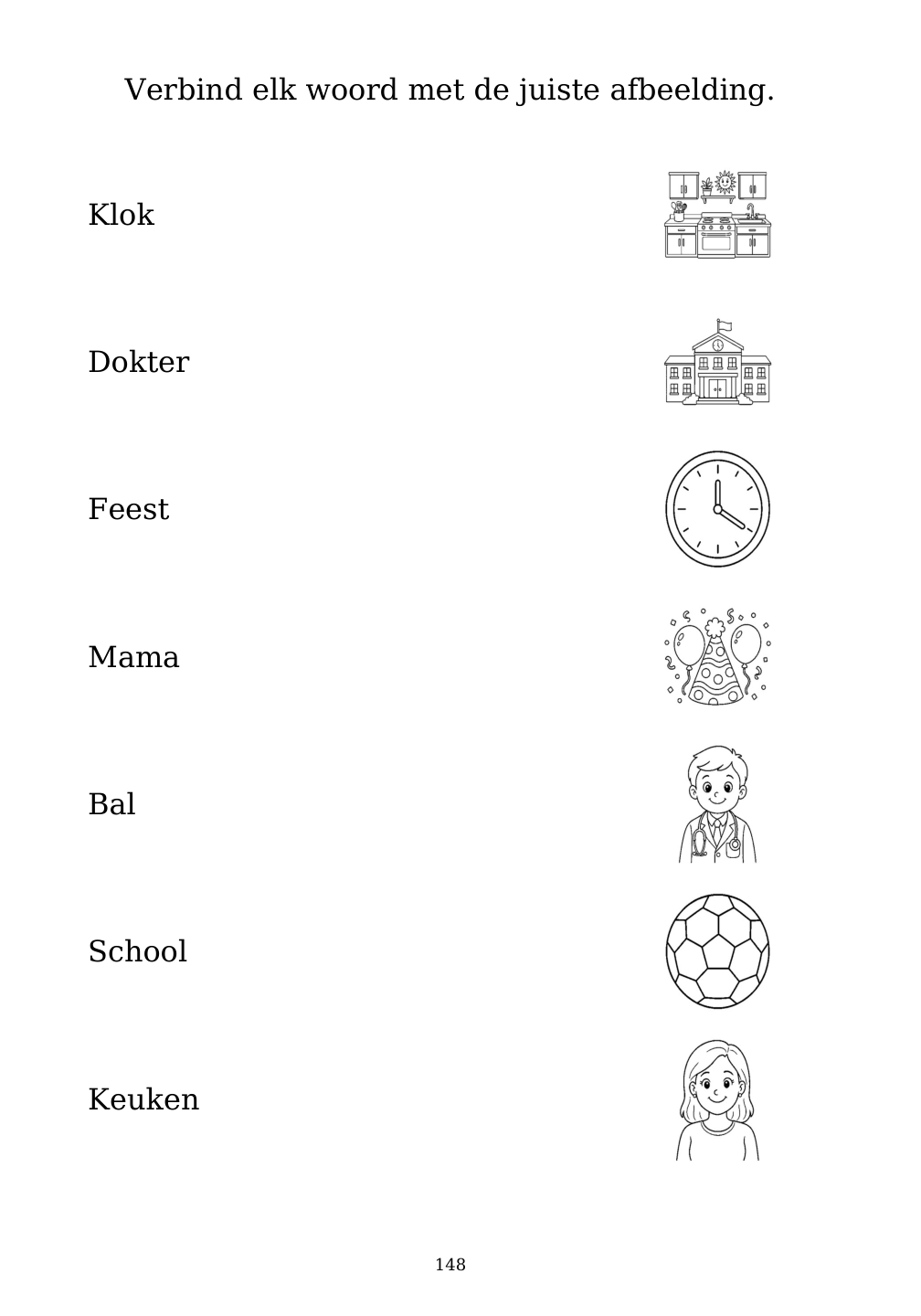Picture matching exercise with answer lines drawn from each word to its picture