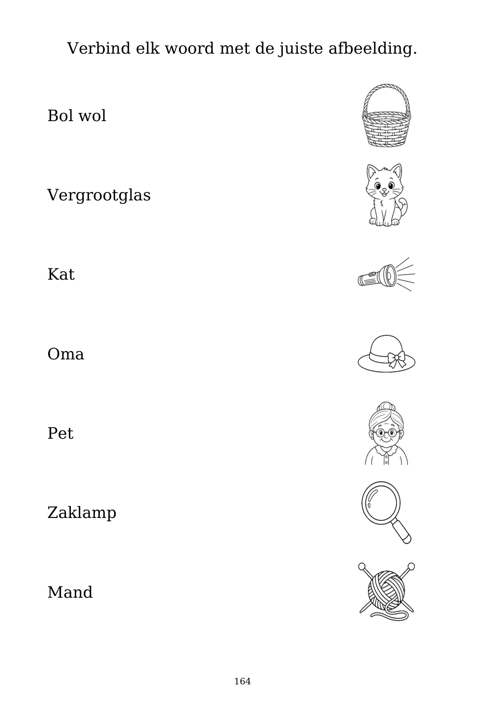 Picture matching exercise with answer lines drawn from each word to its picture