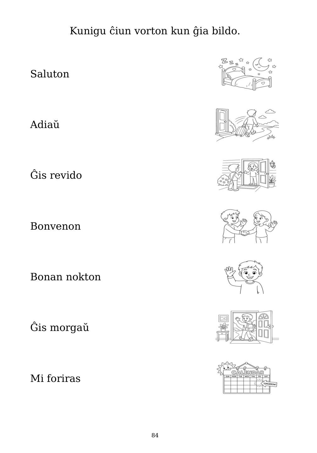 Picture matching exercise with answer lines drawn from each word to its picture