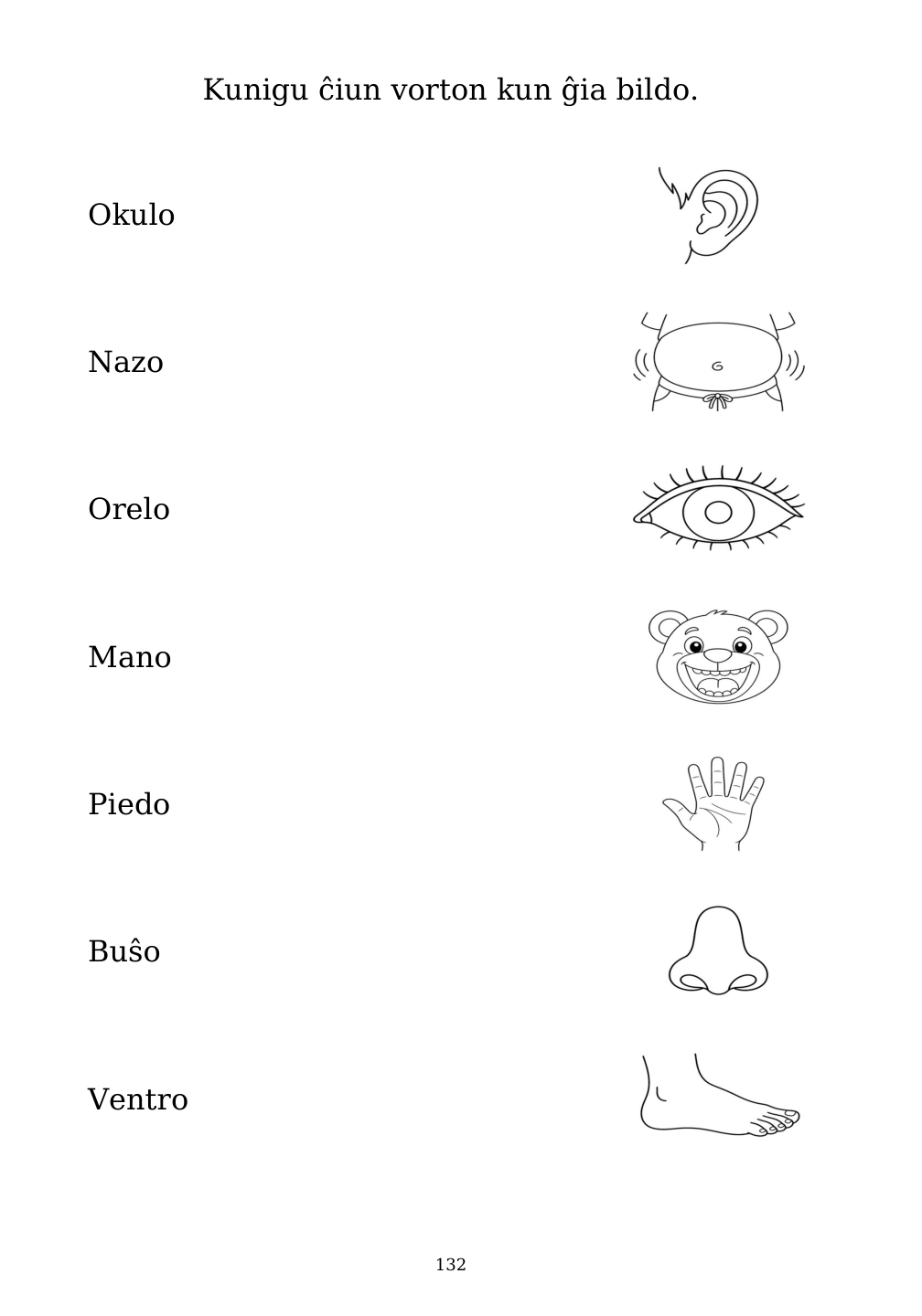 Picture matching exercise with answer lines drawn from each word to its picture