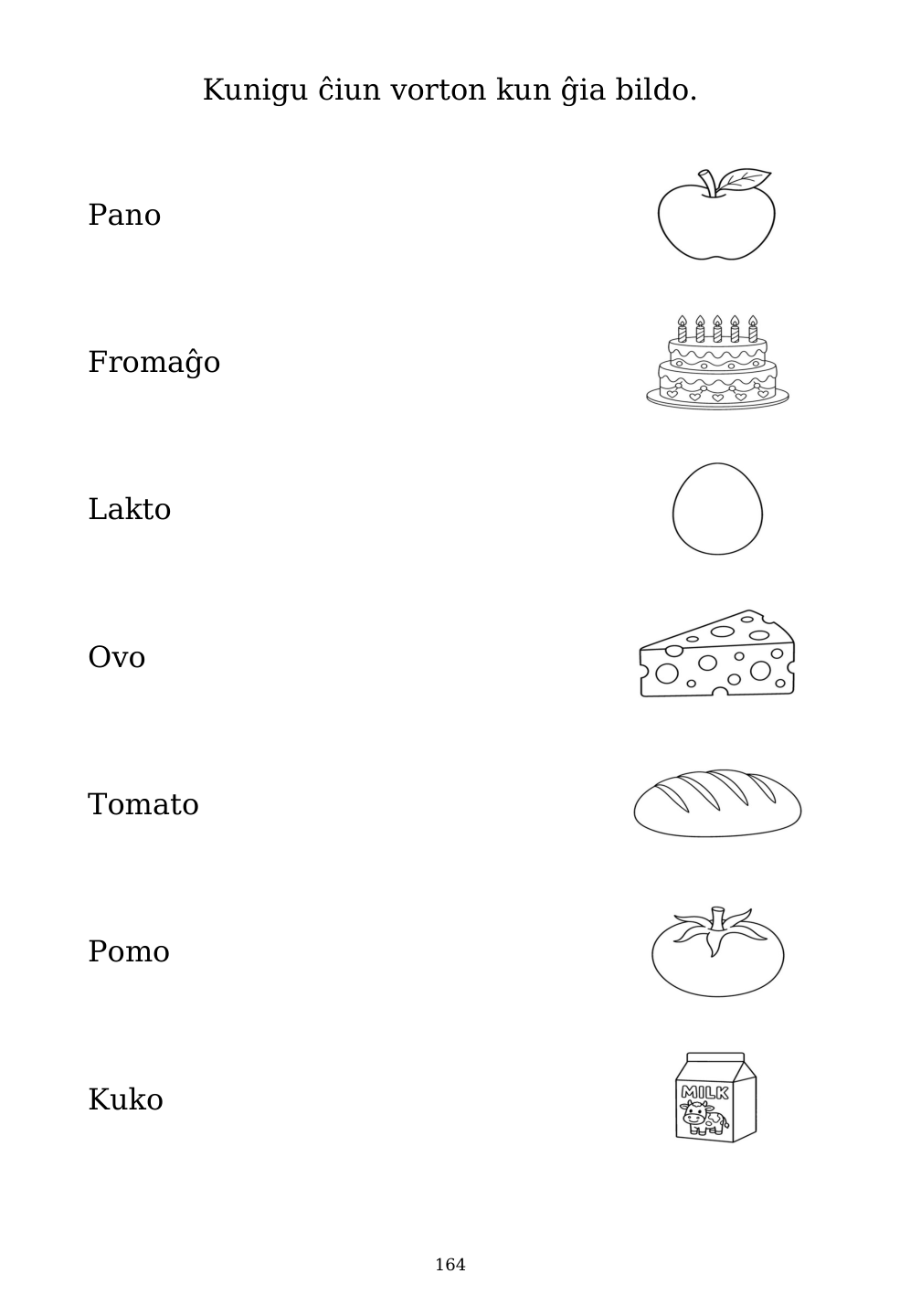 Picture matching exercise with answer lines drawn from each word to its picture
