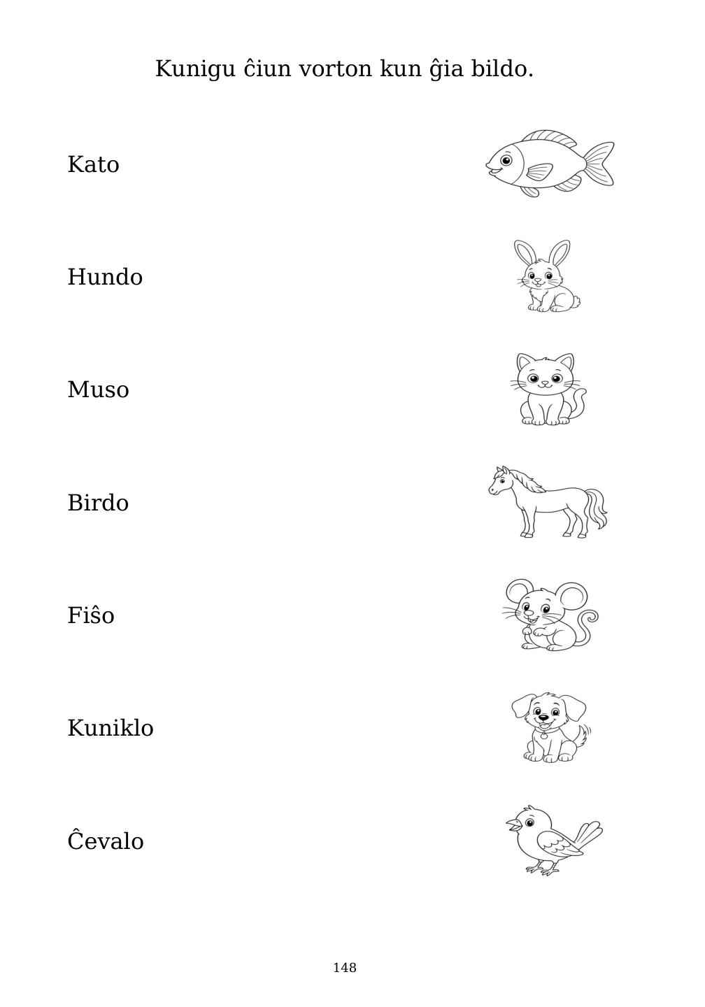 Picture matching exercise with answer lines drawn from each word to its picture