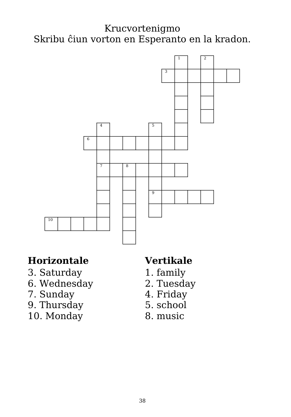 Crossword puzzle from the workbook