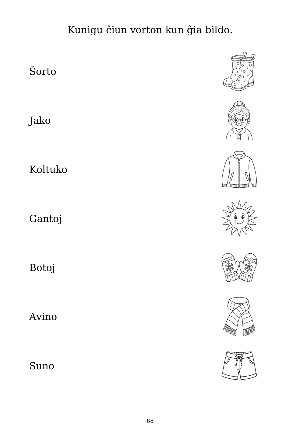 Picture matching exercise with answer lines drawn from each word to its picture