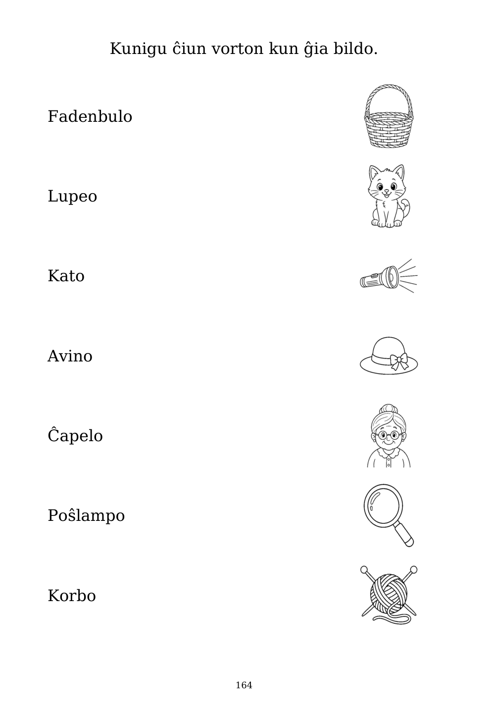 Picture matching exercise with answer lines drawn from each word to its picture