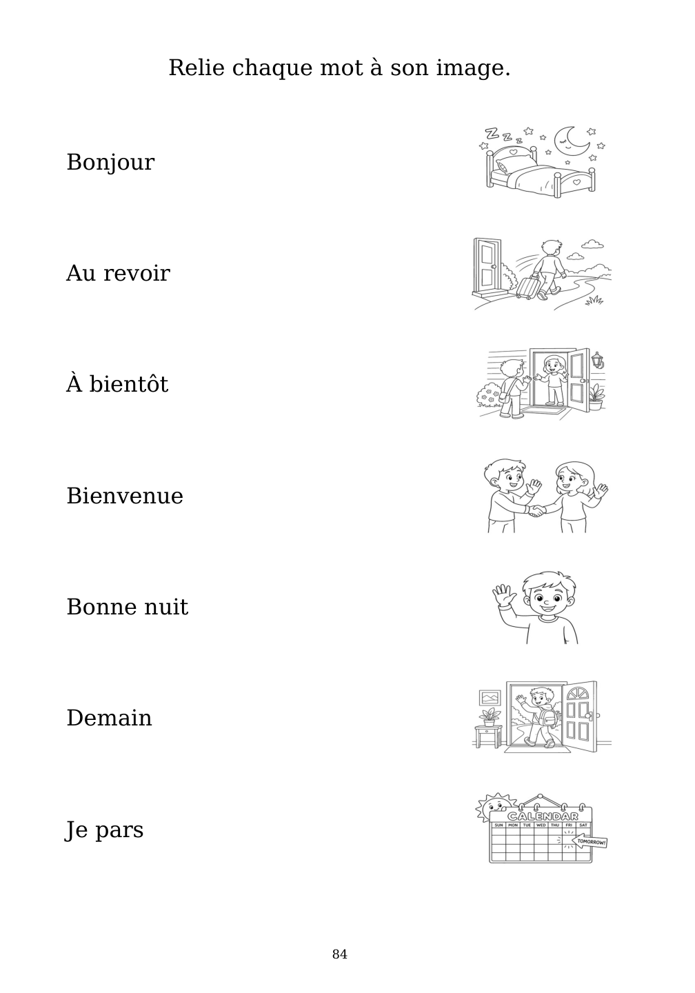 Picture matching exercise with answer lines drawn from each word to its picture