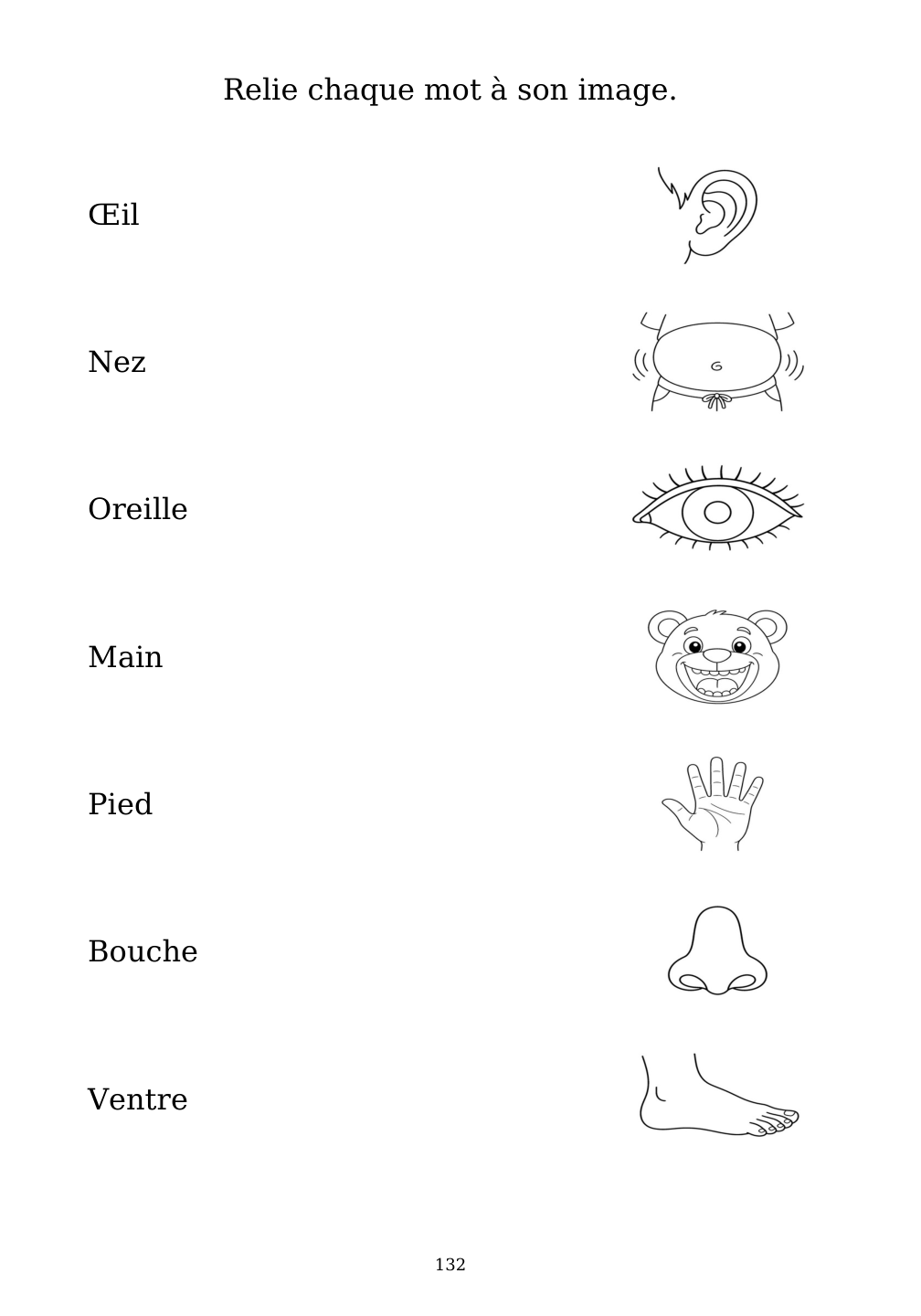 Picture matching exercise with answer lines drawn from each word to its picture