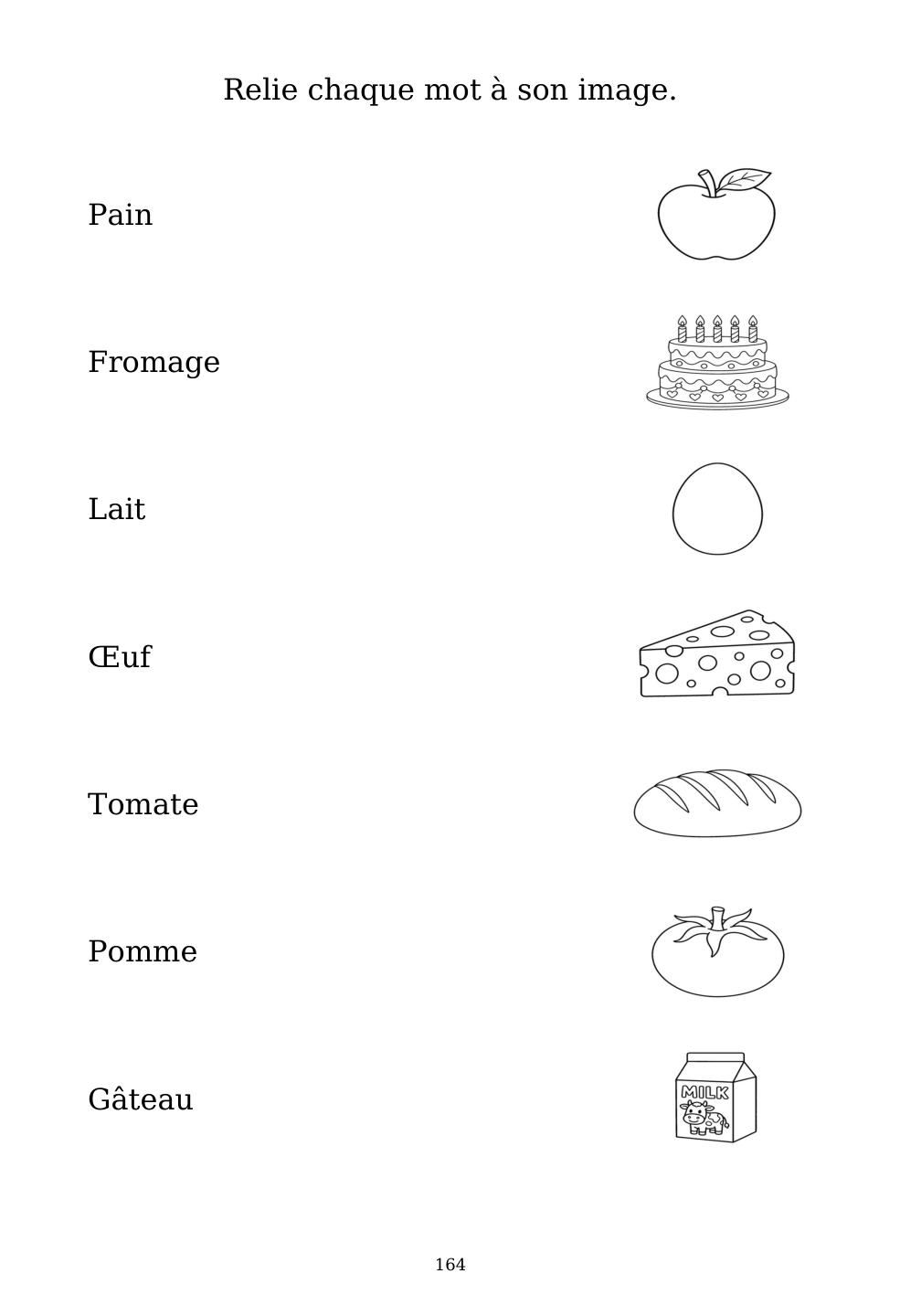 Picture matching exercise with answer lines drawn from each word to its picture