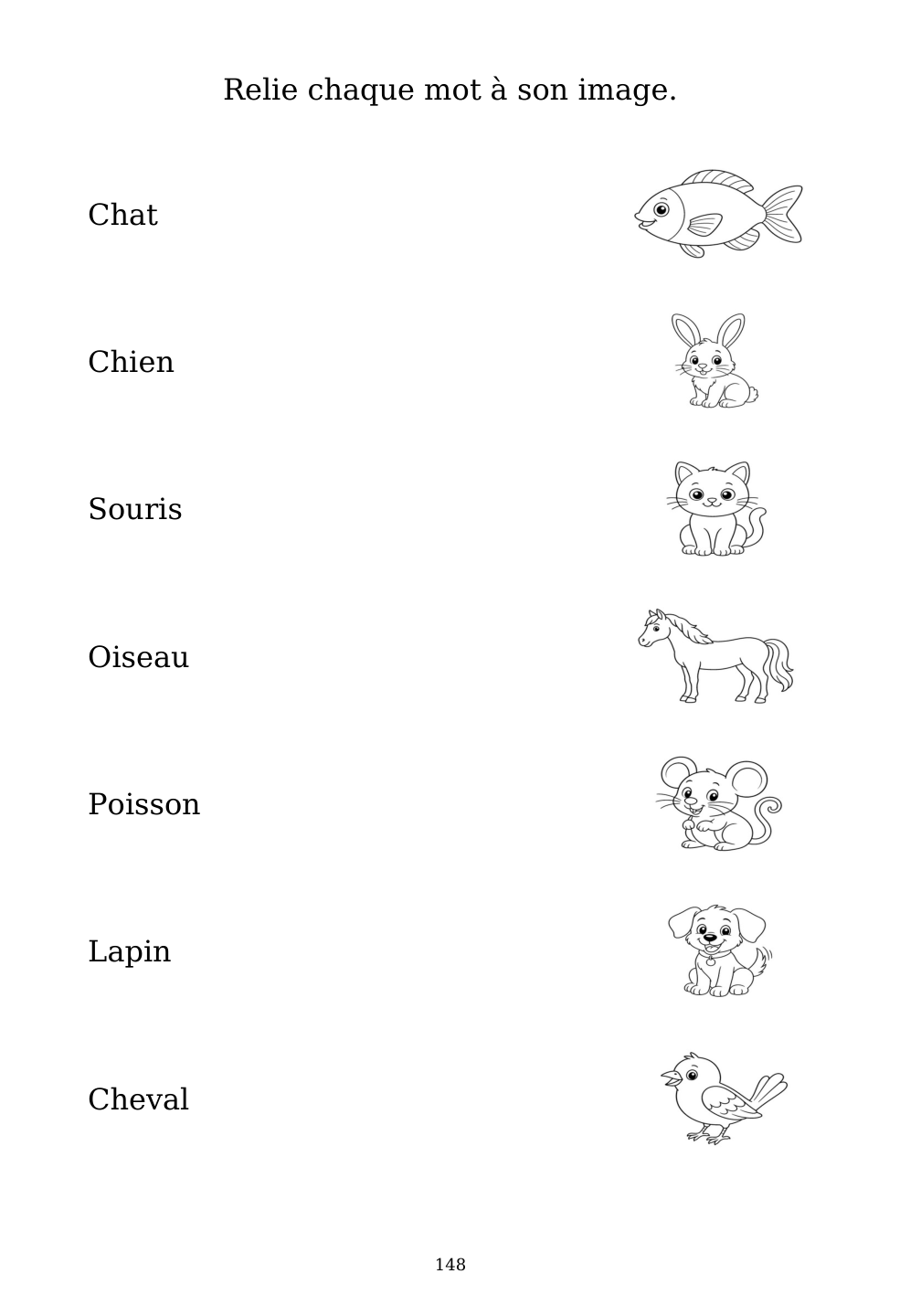 Picture matching exercise with answer lines drawn from each word to its picture