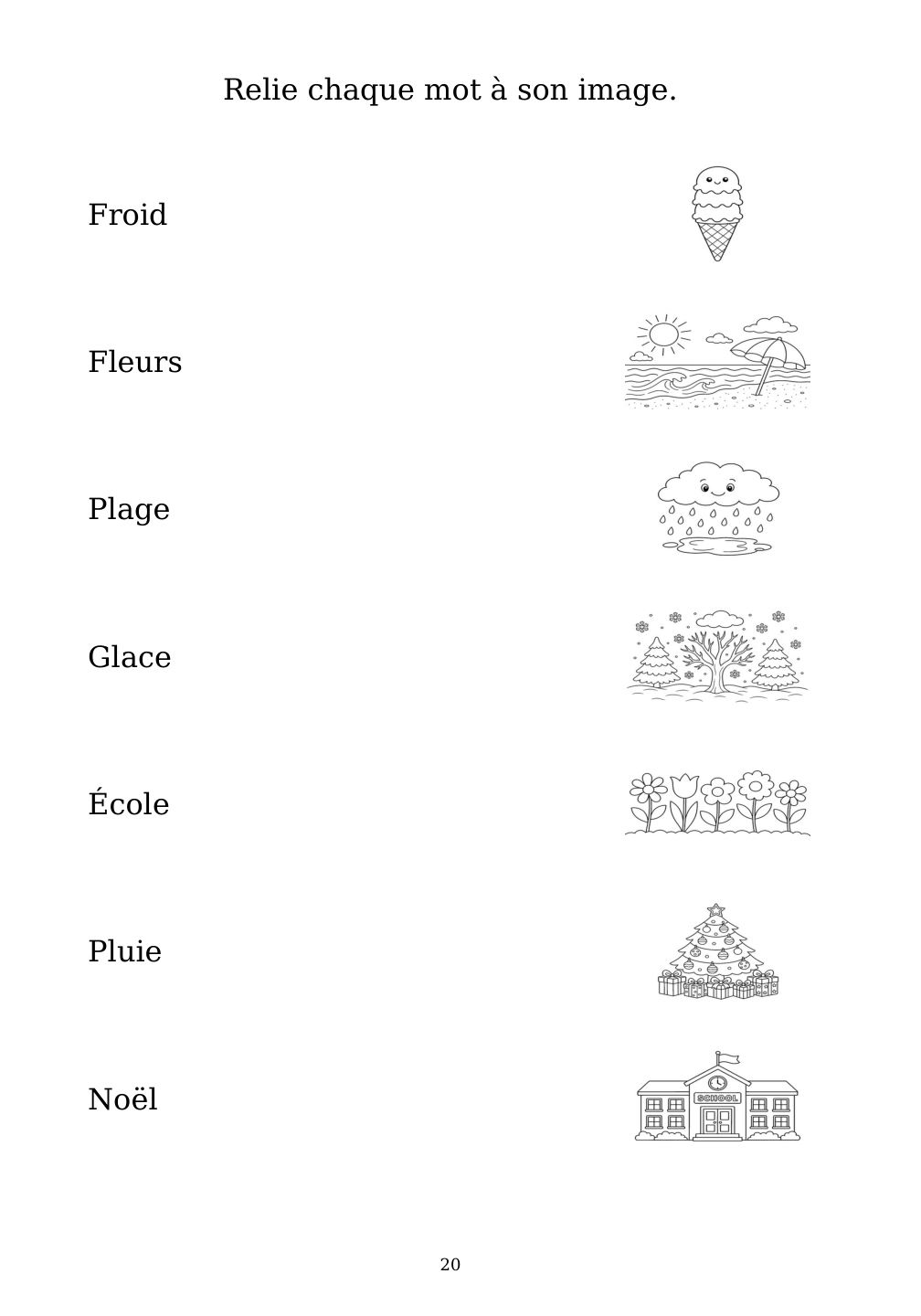 Picture matching exercise with answer lines drawn from each word to its picture