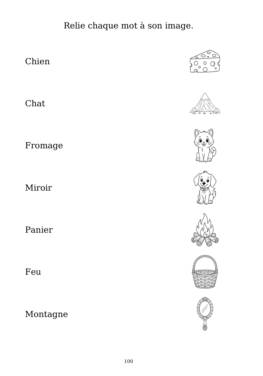 Picture matching exercise with answer lines drawn from each word to its picture
