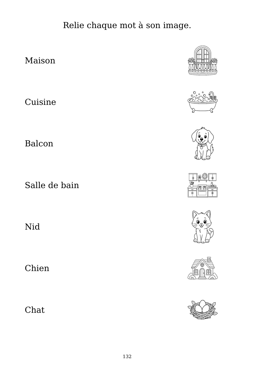Picture matching exercise with answer lines drawn from each word to its picture