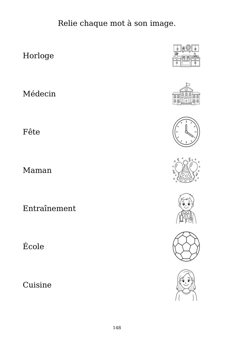 Picture matching exercise with answer lines drawn from each word to its picture