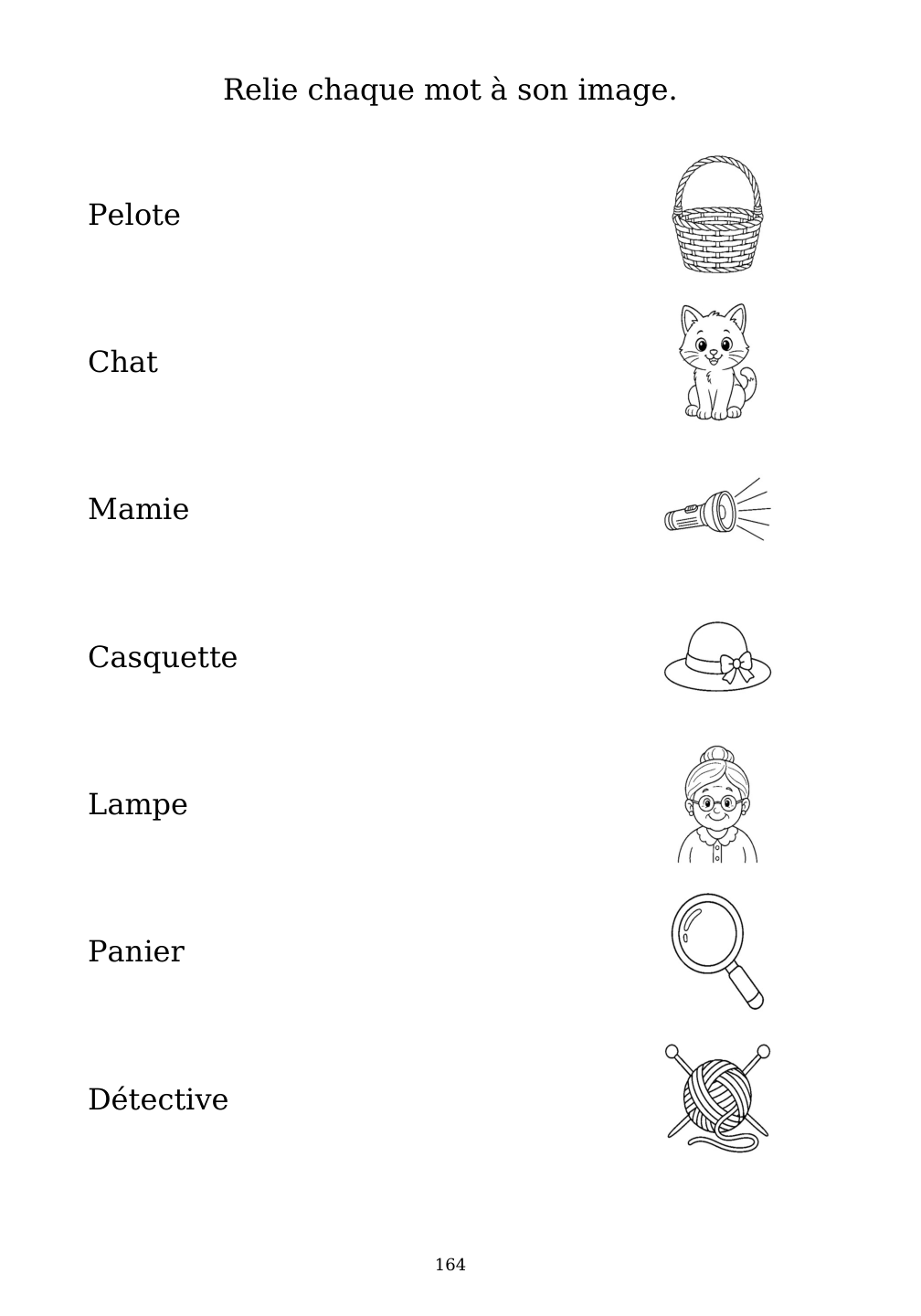 Picture matching exercise with answer lines drawn from each word to its picture