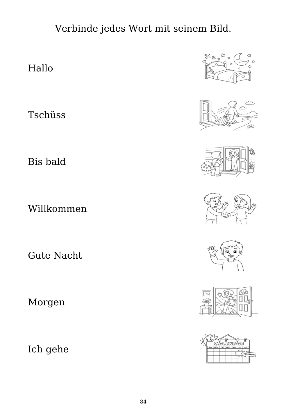 Picture matching exercise with answer lines drawn from each word to its picture