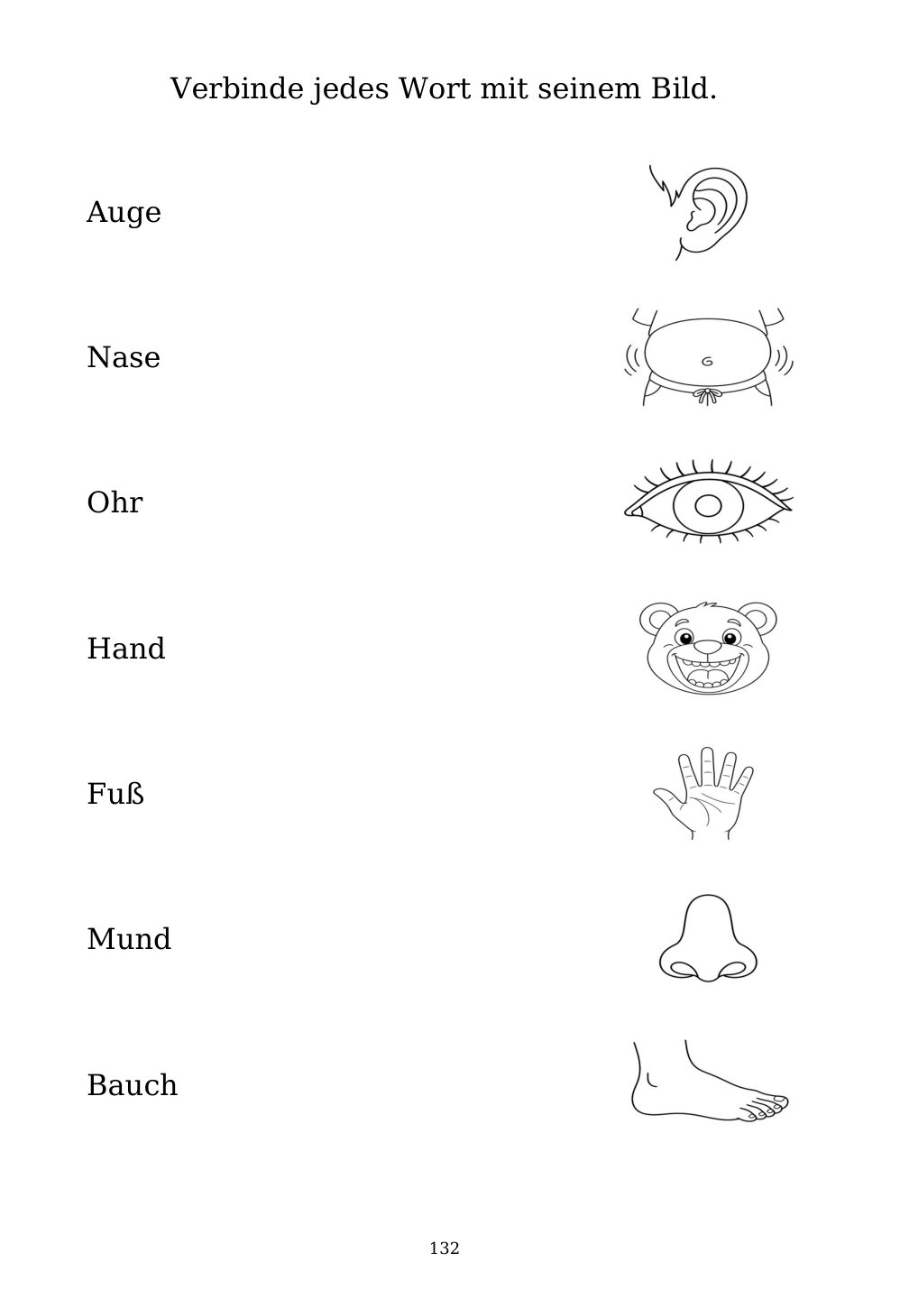 Picture matching exercise with answer lines drawn from each word to its picture