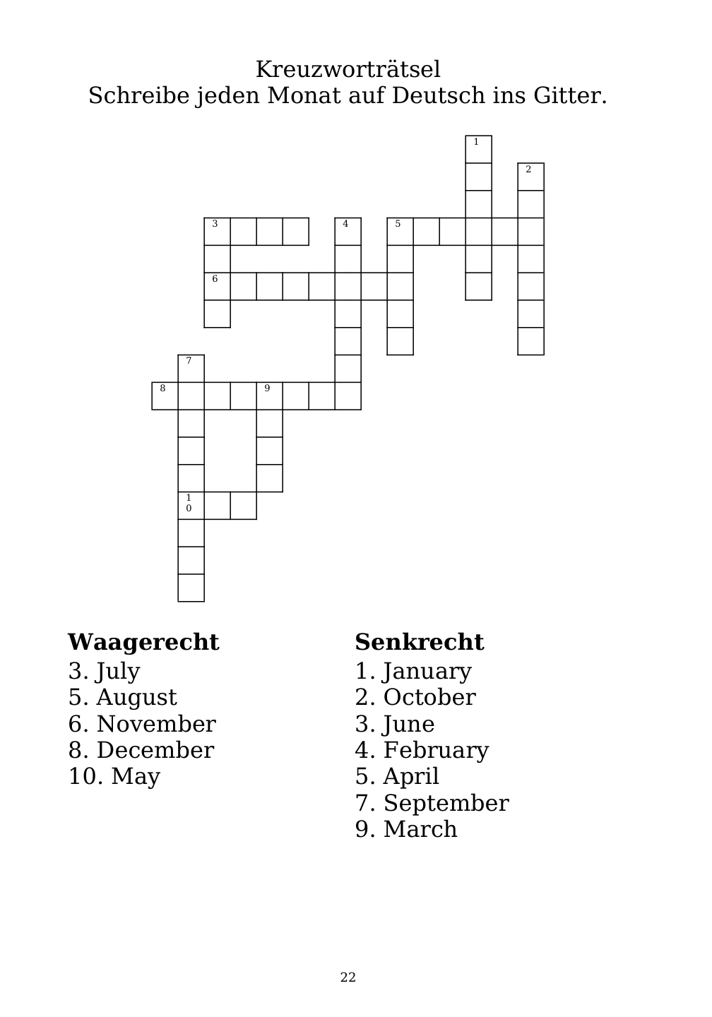 Crossword puzzle from the workbook