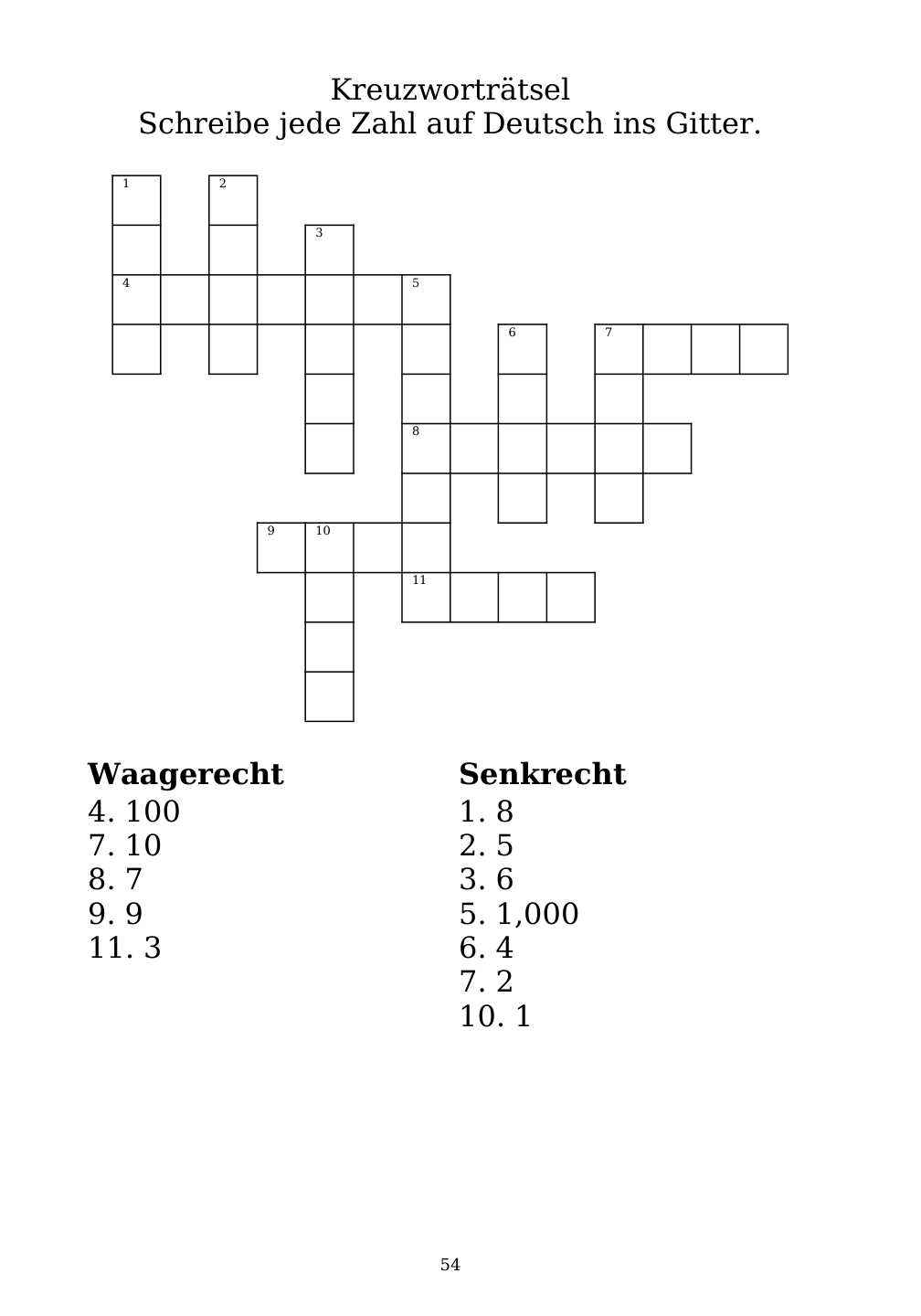 Crossword puzzle from the workbook