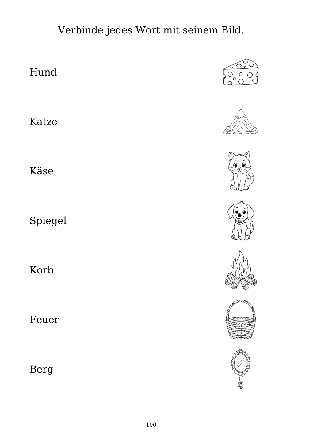 Picture matching exercise with answer lines drawn from each word to its picture