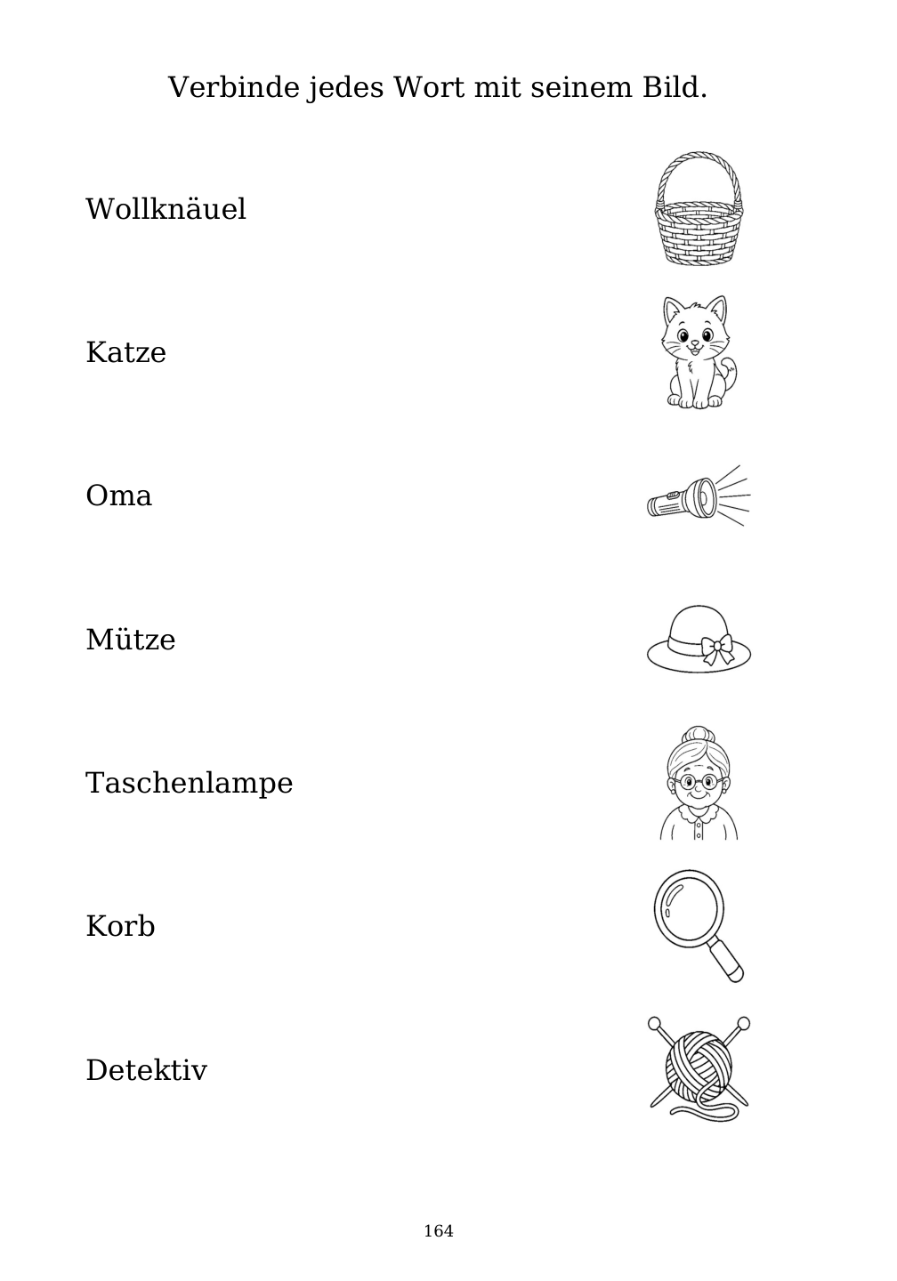 Picture matching exercise with answer lines drawn from each word to its picture