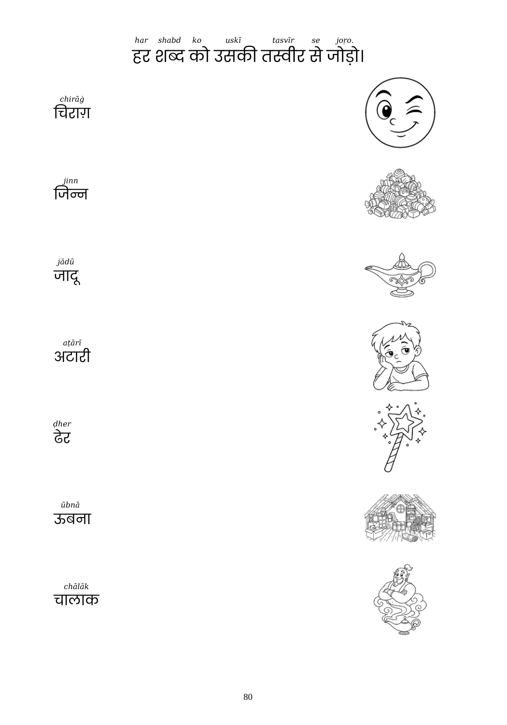 Picture matching exercise with answer lines drawn from each word to its picture