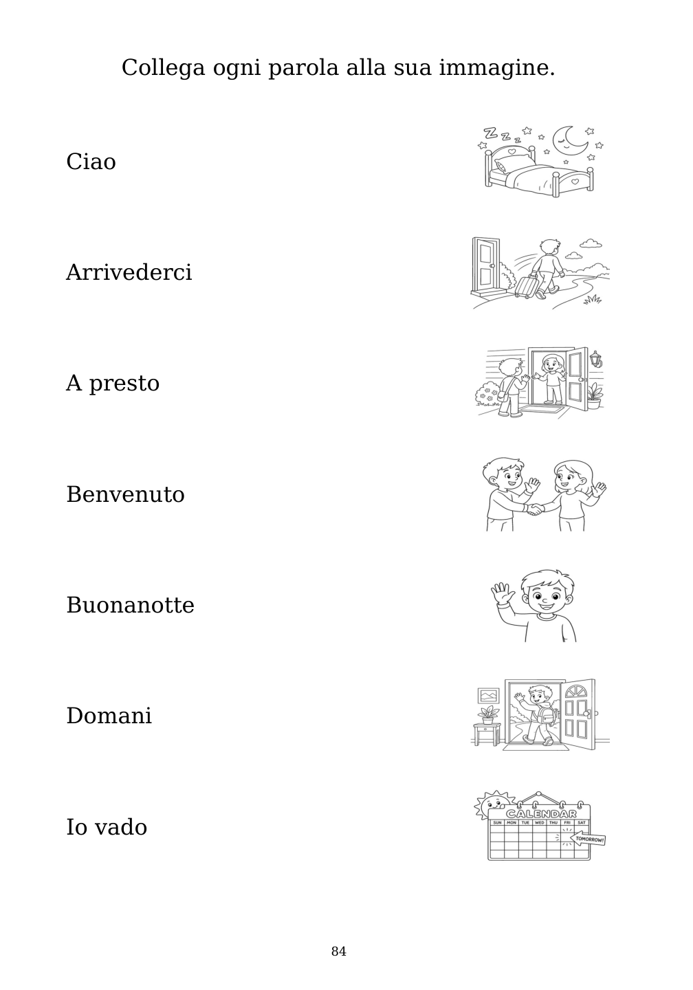 Picture matching exercise with answer lines drawn from each word to its picture