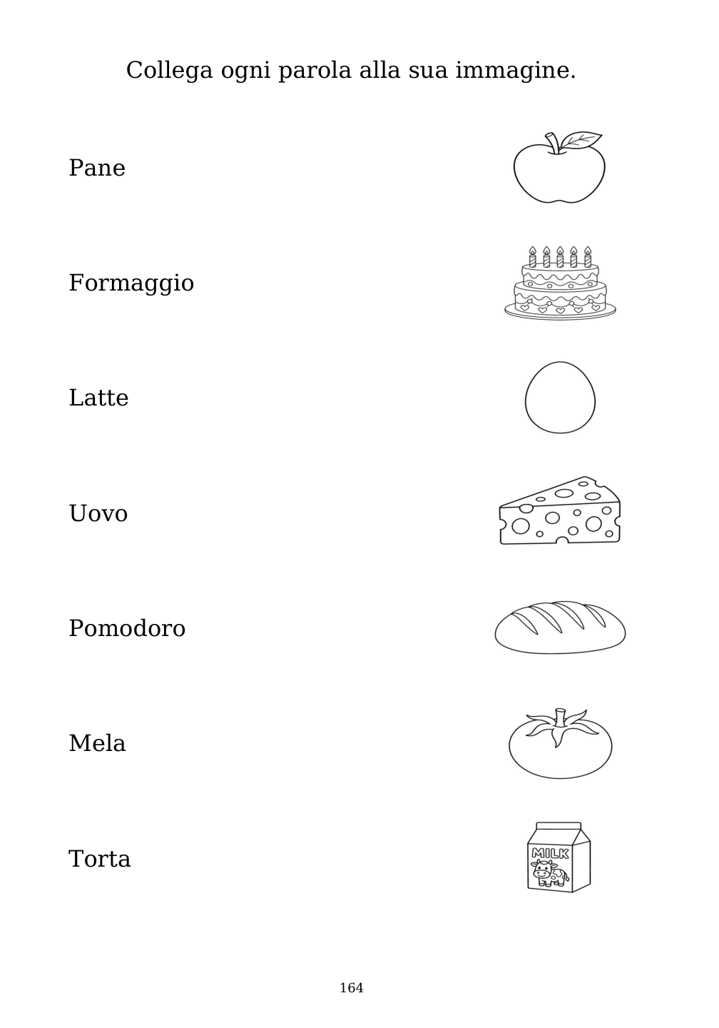 Picture matching exercise with answer lines drawn from each word to its picture