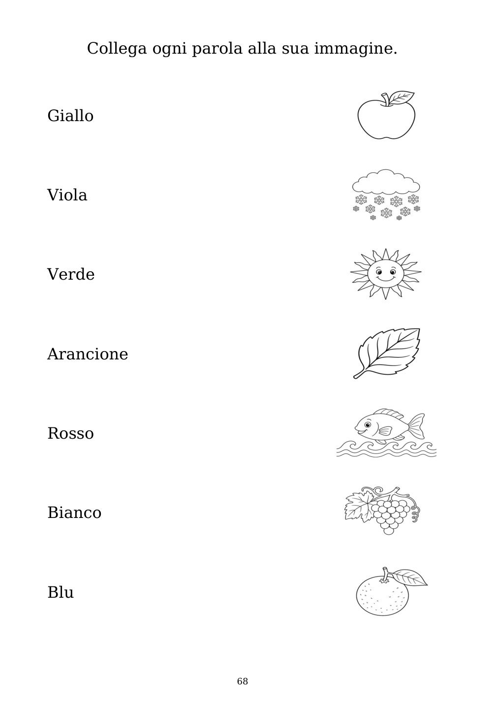 Picture matching exercise with answer lines drawn from each word to its picture