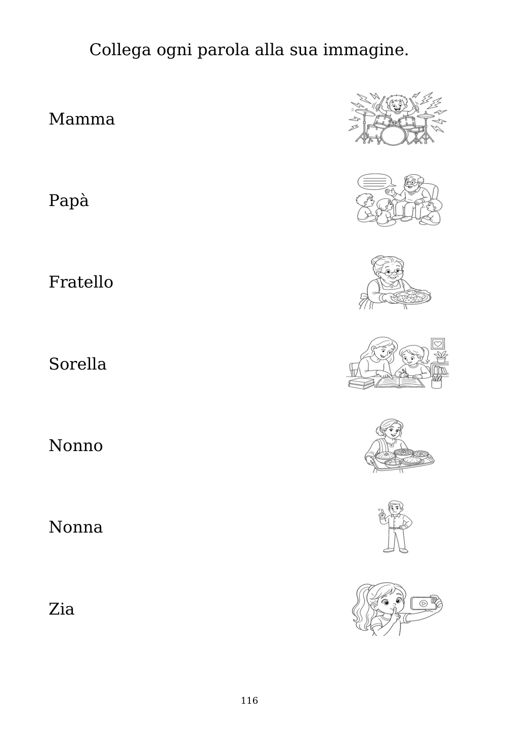 Picture matching exercise with answer lines drawn from each word to its picture
