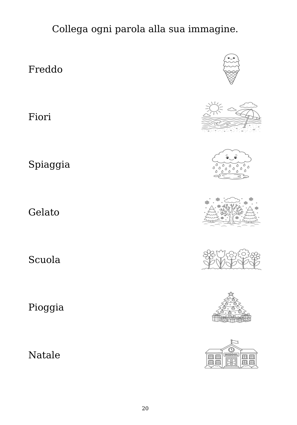 Picture matching exercise with answer lines drawn from each word to its picture