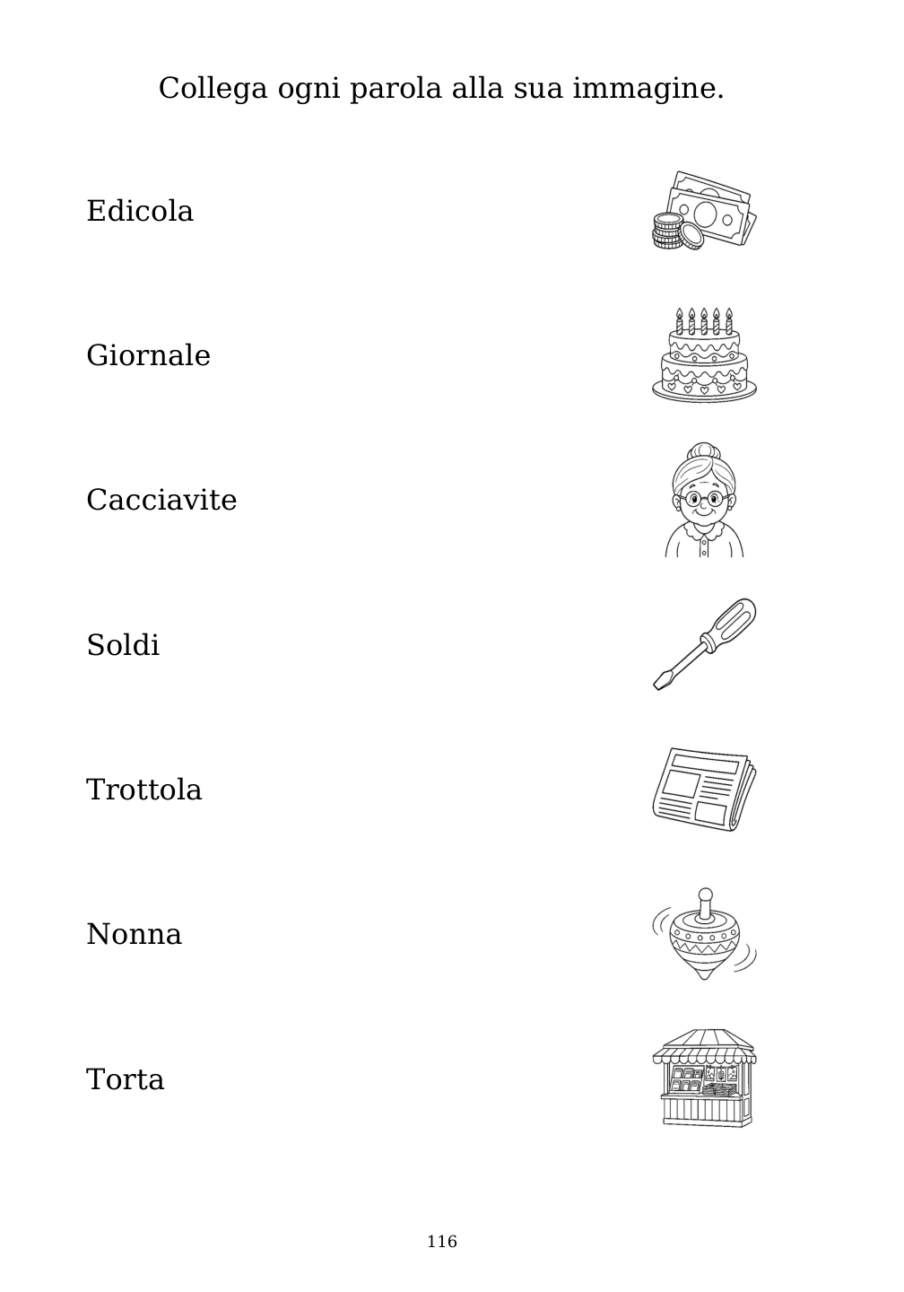 Picture matching exercise with answer lines drawn from each word to its picture