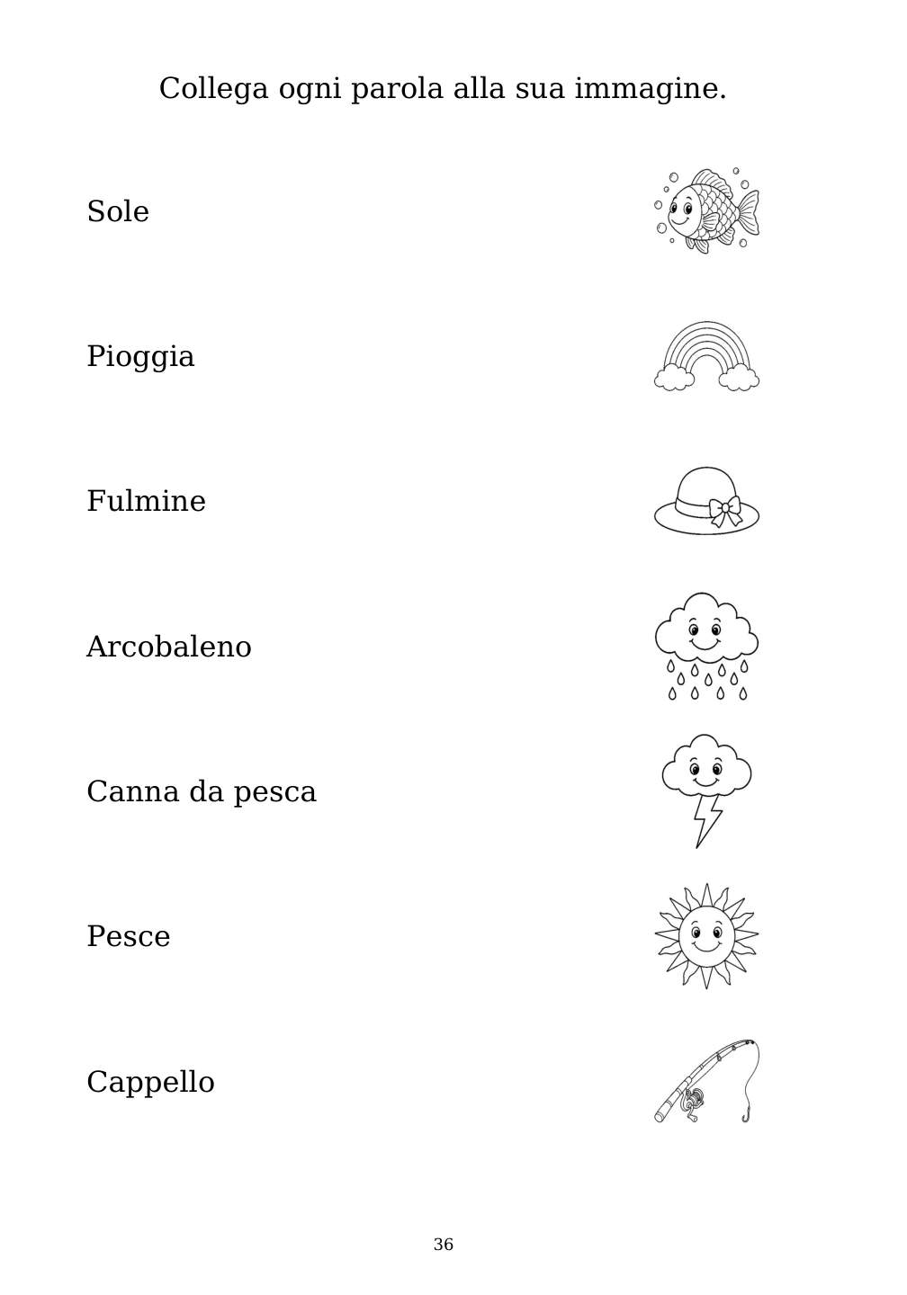 Picture matching exercise with answer lines drawn from each word to its picture