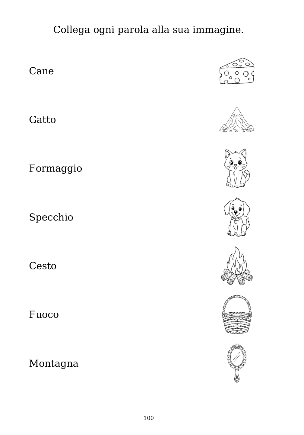 Picture matching exercise with answer lines drawn from each word to its picture