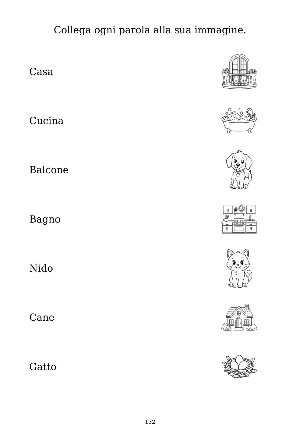 Picture matching exercise with answer lines drawn from each word to its picture