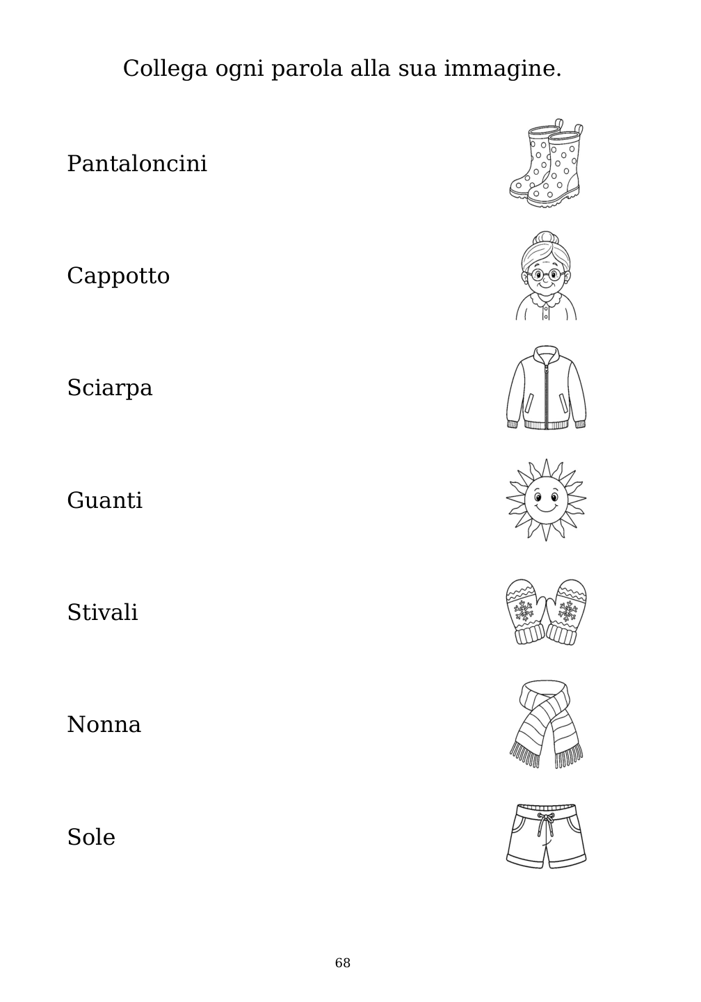 Picture matching exercise with answer lines drawn from each word to its picture