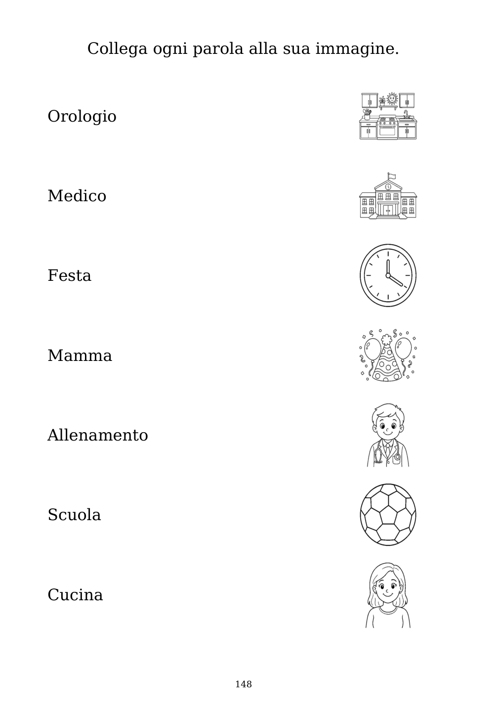 Picture matching exercise with answer lines drawn from each word to its picture