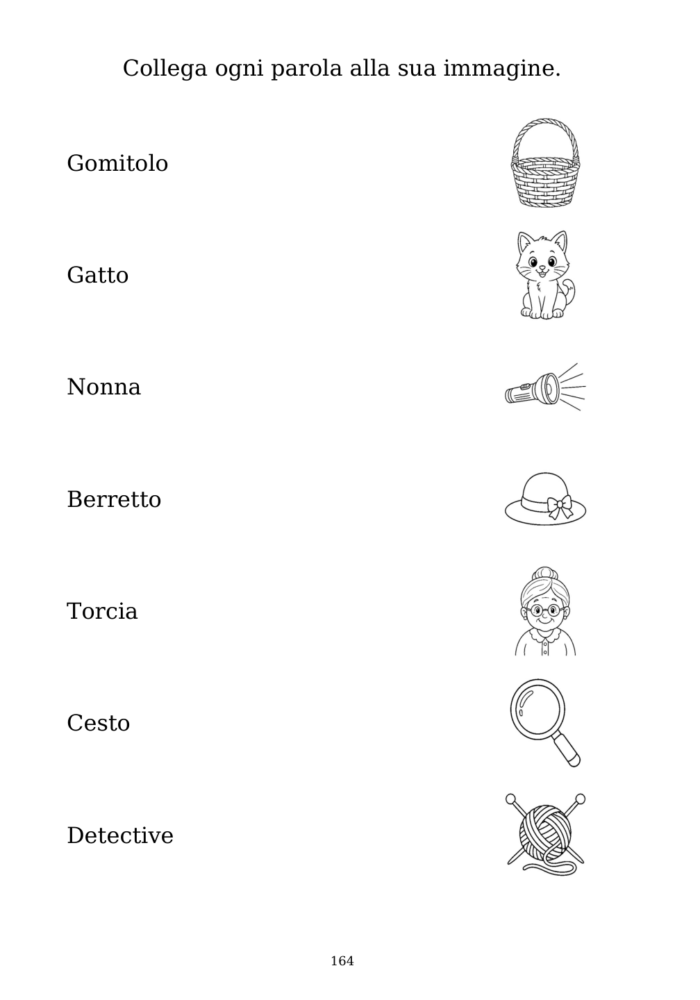 Picture matching exercise with answer lines drawn from each word to its picture