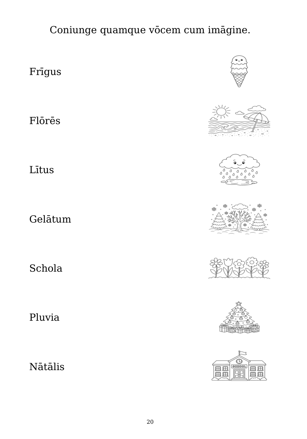 Picture matching exercise with answer lines drawn from each word to its picture