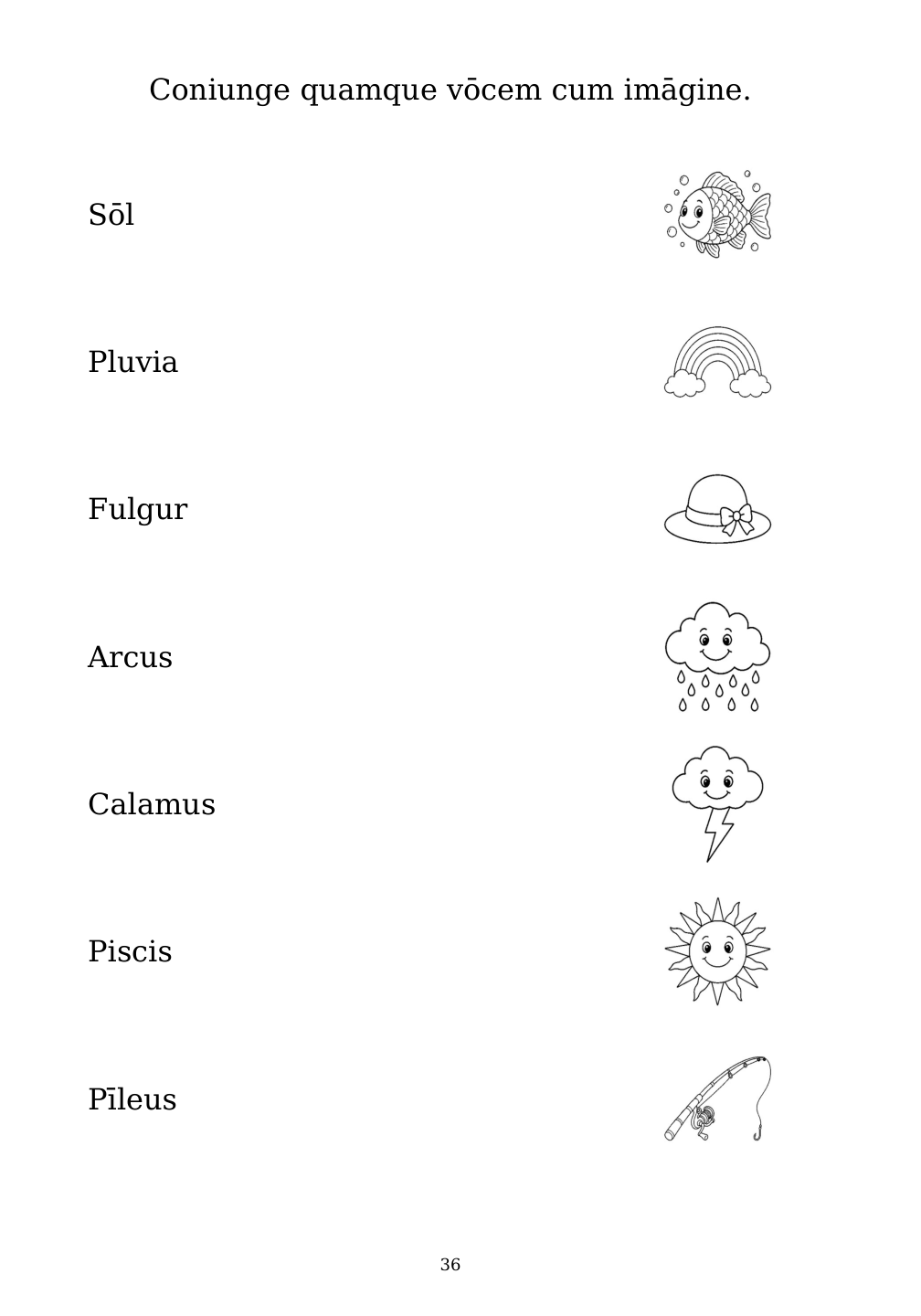 Picture matching exercise with answer lines drawn from each word to its picture