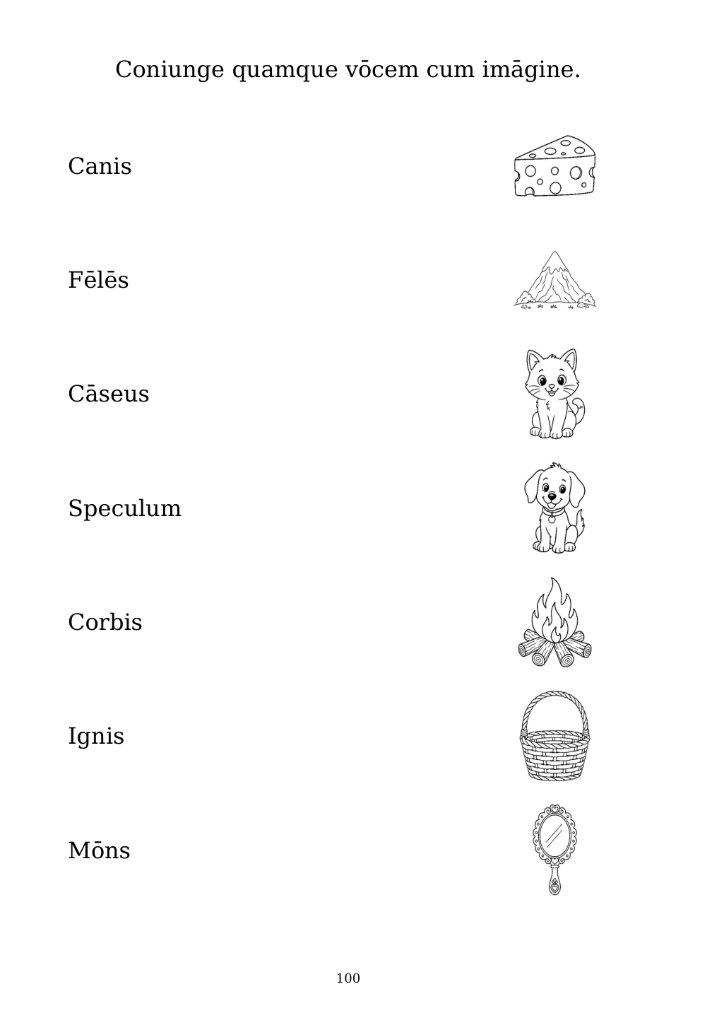 Picture matching exercise with answer lines drawn from each word to its picture