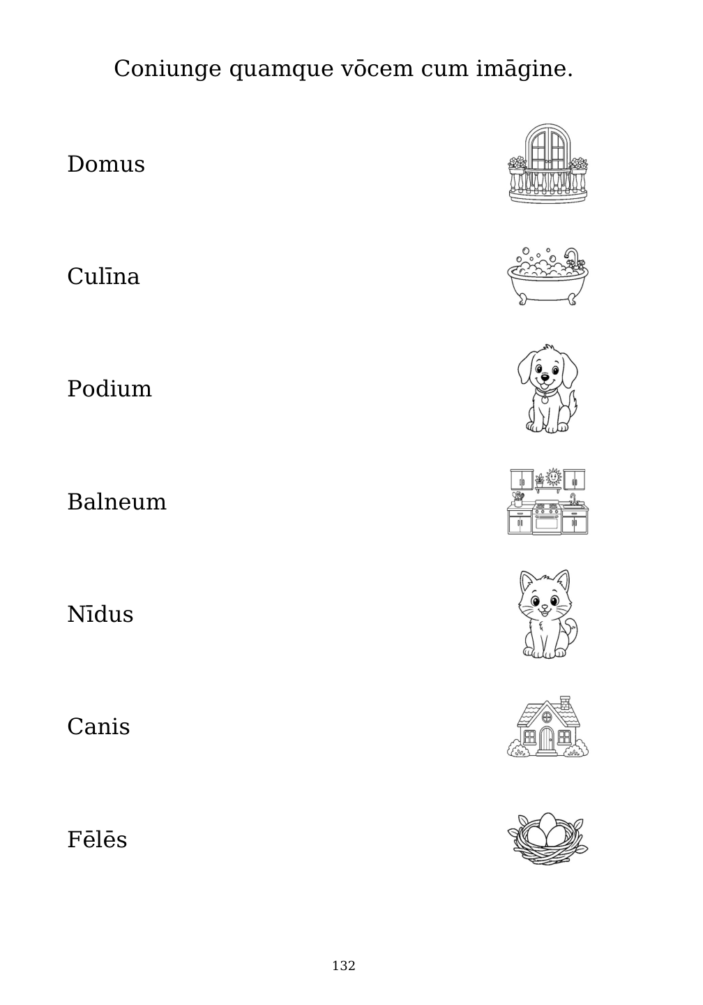 Picture matching exercise with answer lines drawn from each word to its picture