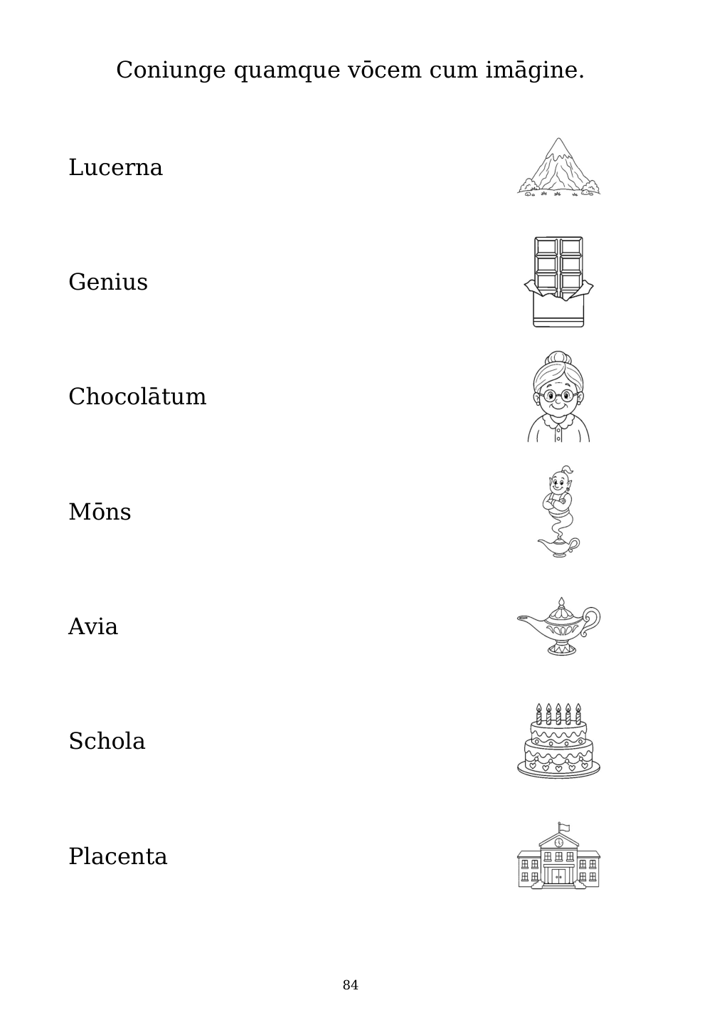 Picture matching exercise with answer lines drawn from each word to its picture